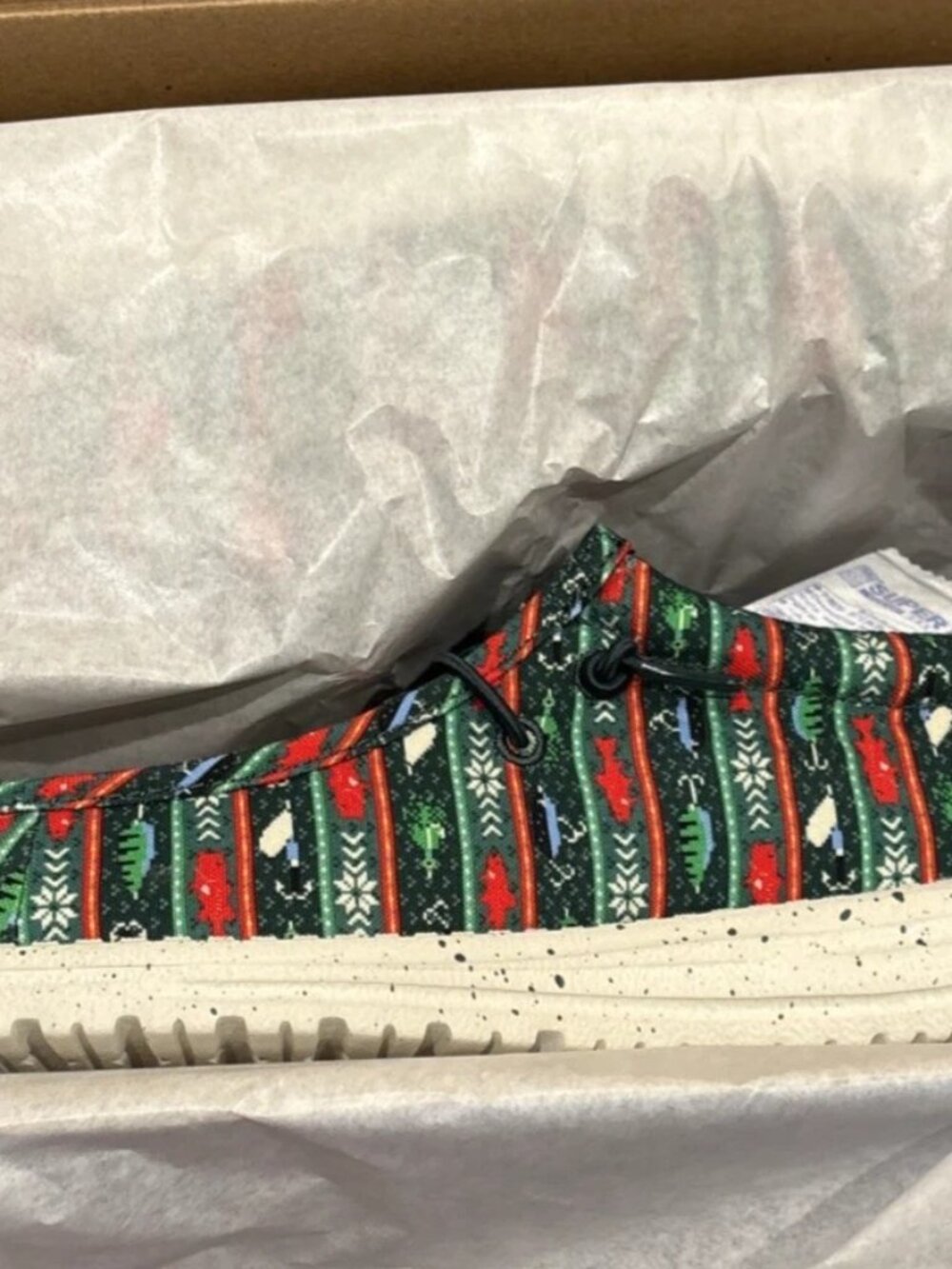 Size 8-Hey Dude Men's Wally Fishmas Sweater Pine Green/Multi Shoes NIB! 2025